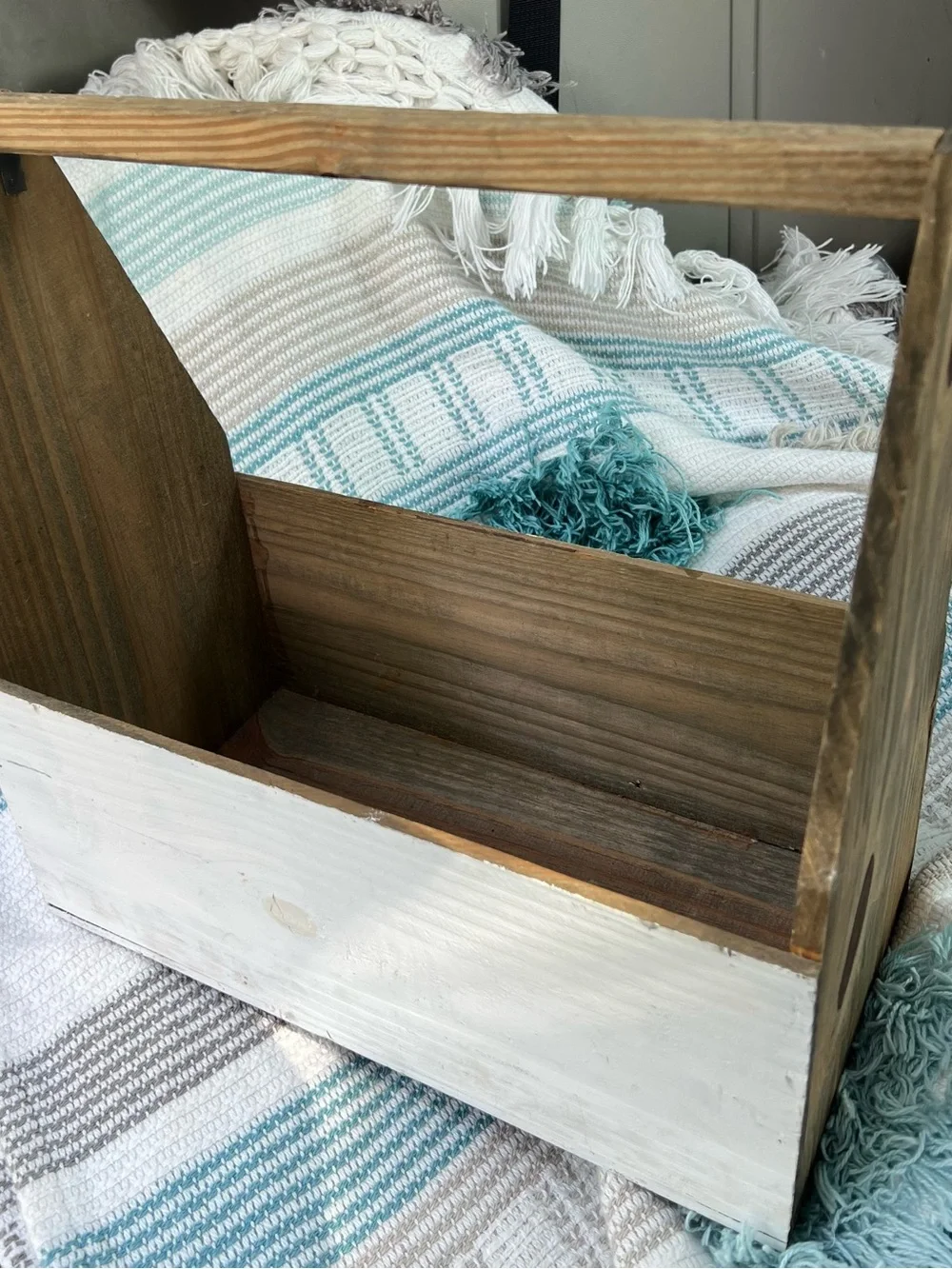 Rustic Wooden Caddy Organizer in White and Natural Wood